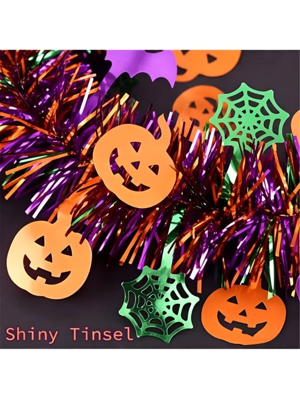Halloween Garland Decorations Glitter Tinsel Orange Pumpkin Black Bats Purple